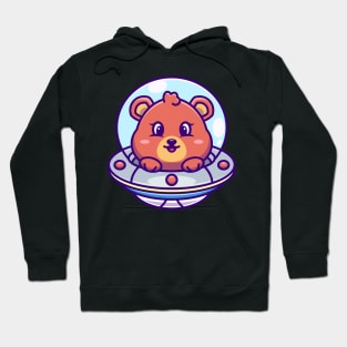 Cute bear flying with spaceship ufo cartoon Hoodie